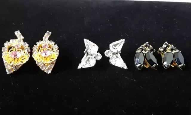 Vtg Lot Of Rhinestone Clip-on Earrings 3 Pair beautiful wedding craft