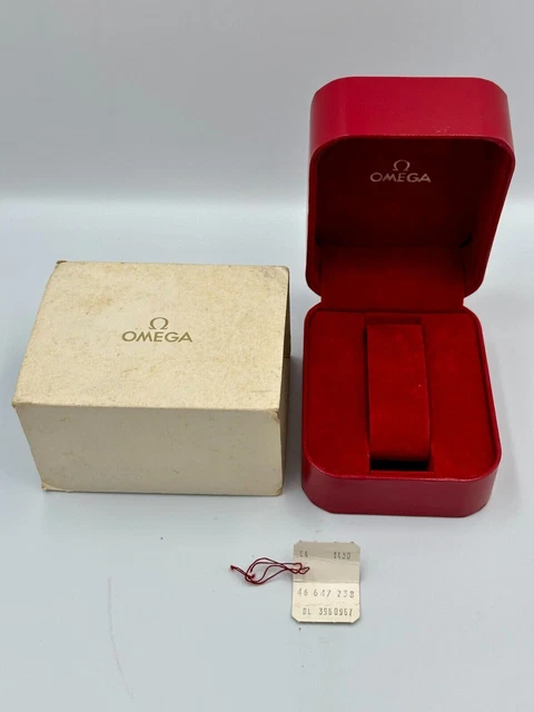 VINTAGE VÉRITABLE OMEGA Rouge boîte de montre boîtier bois cuir Tag ...