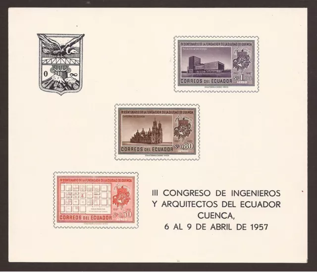 Ecuador Kleinbogen Block 4 1957 III Kongreß Techniker Und Architekten Becken MNH