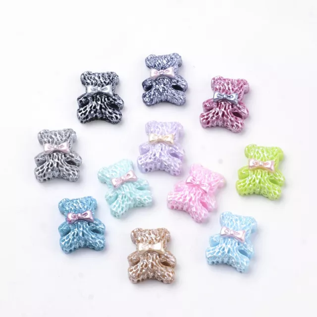 10pcs Textured Teddy Bears  Flatback Resin Cabochons Mixed Colour 13mm Charms