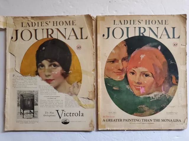 1927 LADIES HOME JOURNAL MAGAZINE - Lot 2 July & August - Poor Condition