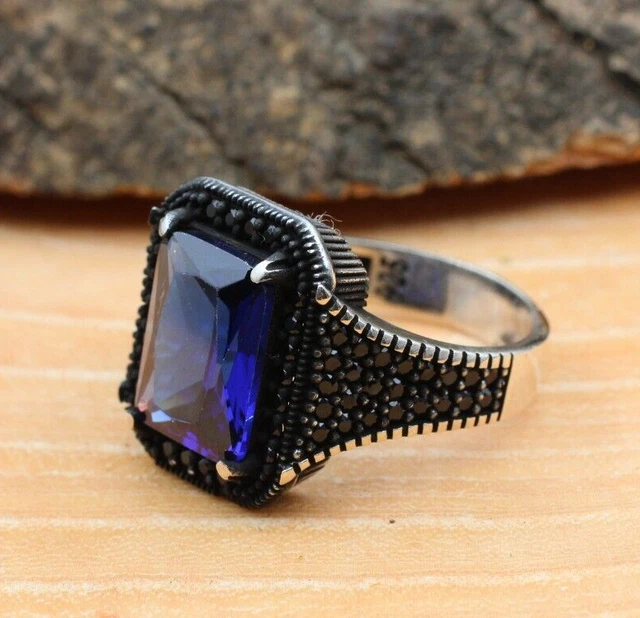 Bague saphir pour homme Bague pour homme faite à la main Bague en argent...