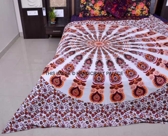 Indien Peacock Mandala Bed Sheet Bohemian Queen Tapestry Cotton Wall Hanging