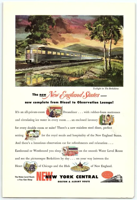 1940s NEW NEW YORK CENTRAL RAILROAD NEW ENGLAND STATES FULL PAGE PRINT AD Z4350