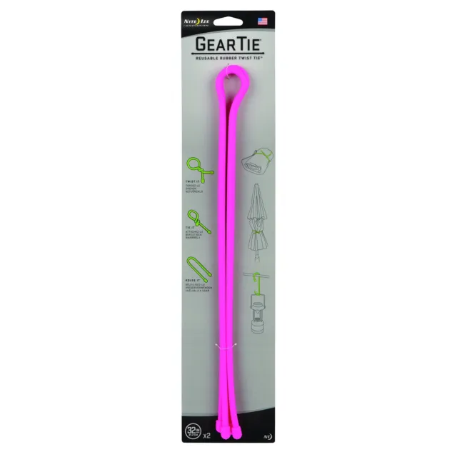 Nite Ize 32 inch Gear Tie 2 Pack Pink Reusable Rubber Twist Tie