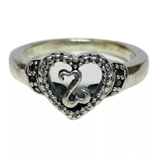 Jane Seymour Sterling 925 Silver Diamond Open Hearts Ring Sz 5