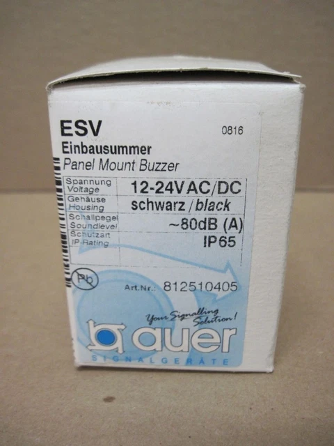 AUER 812510405 Black ESV Panel Mount Buzzer 12-24Vac/DC IP65 80dB