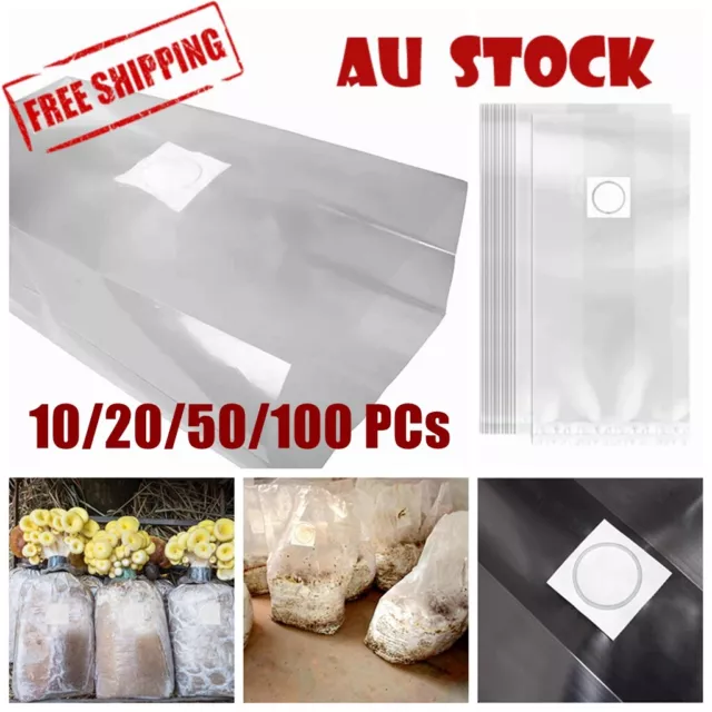 100x PVC Mushroom Grow Bag Grains Spawn Substrate High Temp Pre Sealable 50x25cm