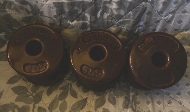 3 Vintage Peirce 355 Brown Spool Insulators