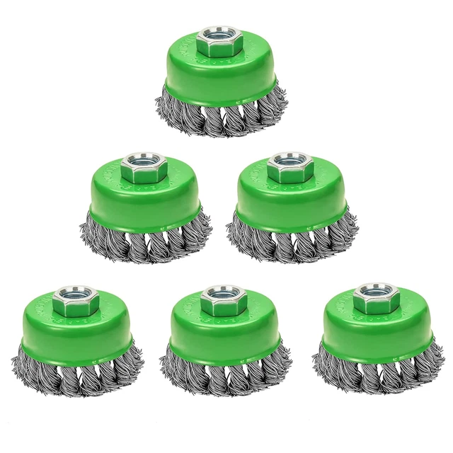 6 PCS 3 Inch Twist Knotted Wire Cup Brush for Angle Grinders with 5/8-11 UNC Thr