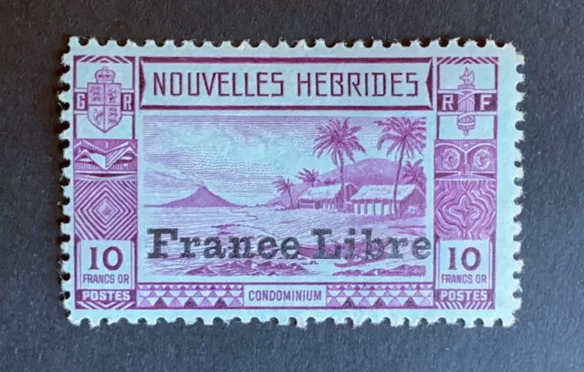 1941 French New Hebrides 10 Francs Or - 1941 Overprint  "France Libre" MLH