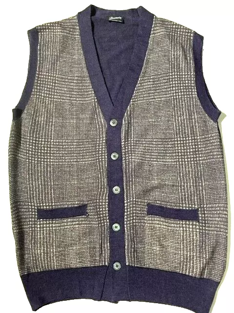 DRUMOHR Mens Superfine Merino Wool Glen Plaid Sweater Vest  sz 40 Italy