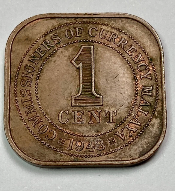 1943 Malaya George VI 1 Cent Coin - High grade with reverse trace lustre