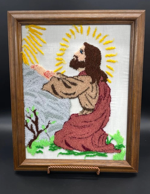 De colección Cuadro de Jesús Oración Aguja Bordado Madera Enmarcada Hecha a Mano