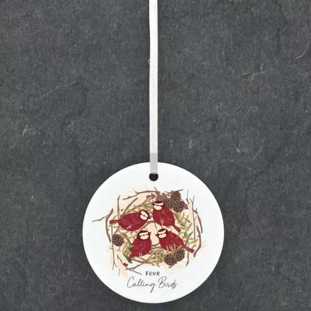 The Twelve Days Of Christmas Four Calling Birds Illustration Ceramic Ornament