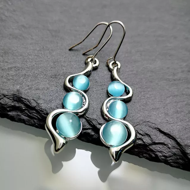 Pretty Drop Dangle Earrings Hook for Women Silver Jewellery Natural Stone