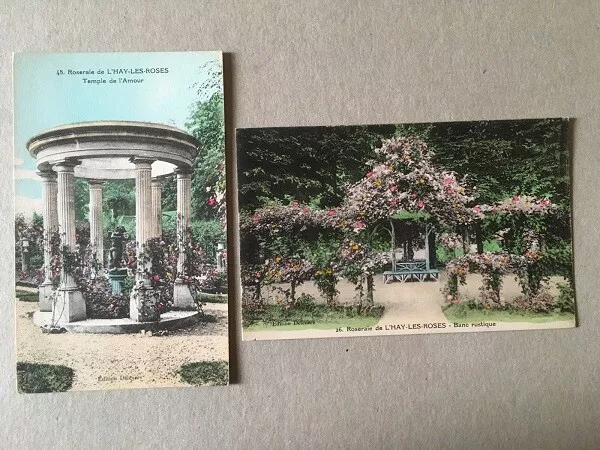 LOT 2 CPA L'HAY LES ROSES (94) ROSERAIE, TEMPLE DE L'AMOUR et BANC RUSTIQUE