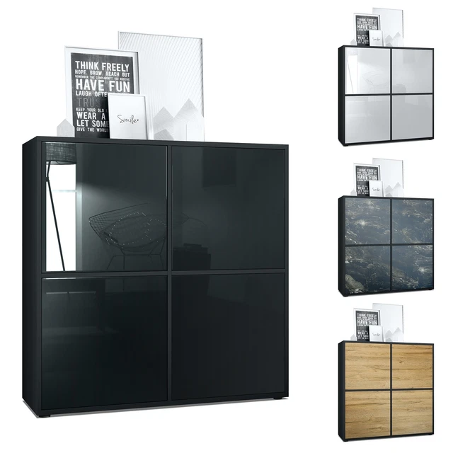 Buffet haut Armoire Cabinet Commode Cuba V2 Noir mat - haute brillance