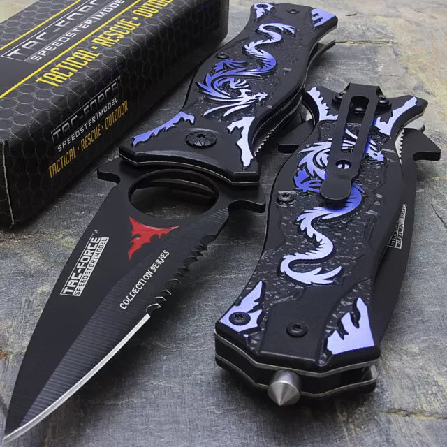 8" Tac-Force 3Cr13 Spring Assisted Pocket Knife W/ Dragon Design Handle + P-Clip