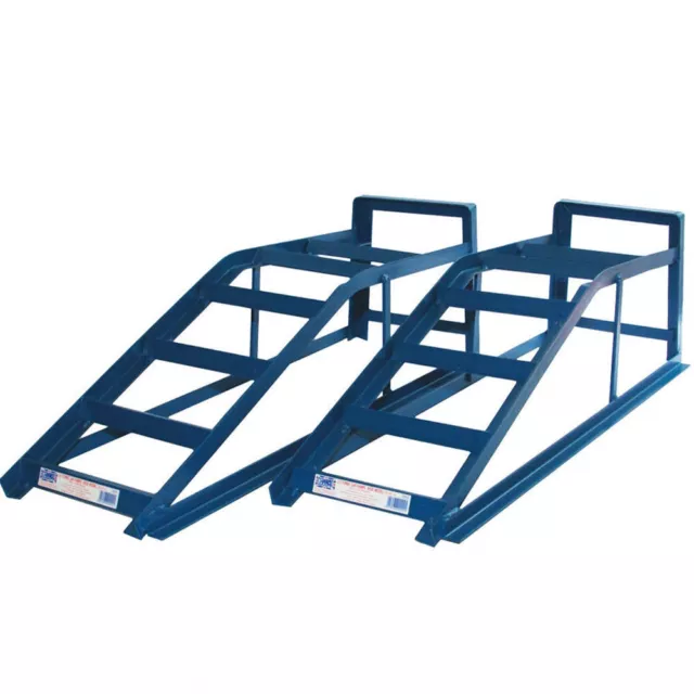 Pair of 2 Tonne Car Metal Ramps 2000kg 2T Vehicle Garage Tools Blue Cougar CR2