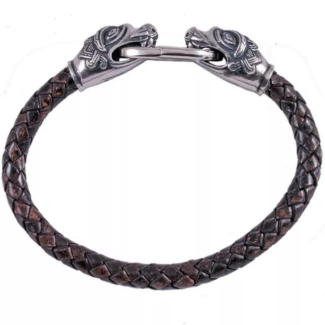 Wikinger Armreif Gr.L Lederarmband  Drache Zinn Drachenarmreif