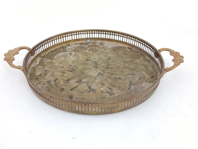 antik Messing Tablett Serviertablett rund  Ø ohne Griff ca. 22 cm, 445 g