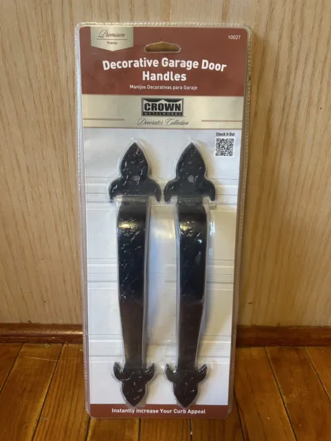 Manijas de puerta decorativas de garaje Crown Metalworks negras premium - paquete de 2 - 10027