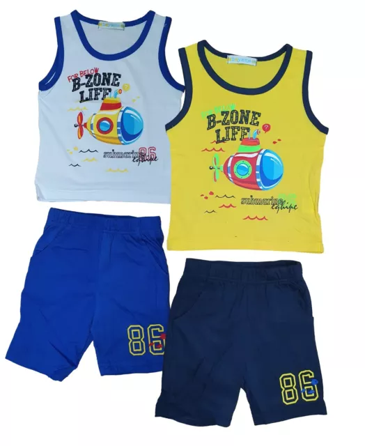 Baby Kinder Jungen Sommer Set T-Shirt Shorts Tank Top 2 Teilig für Kita