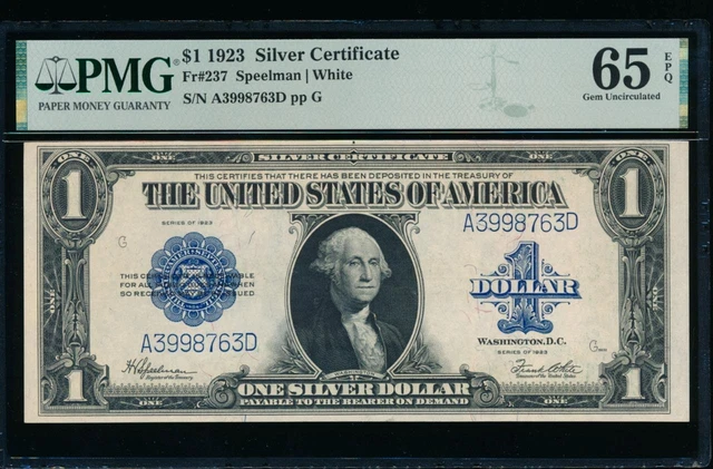 AC Fr 237 $1 1923 Silver Certificate PMG 65 EPQ gem uncirculated