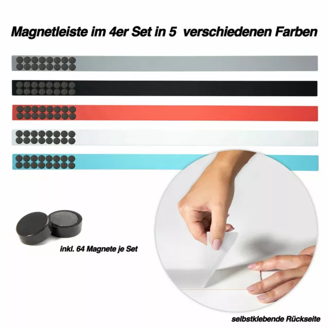Büro Magnetleisten im 4er Set inkl.Magneten für Fotos Küche Dokumente 5 Farben