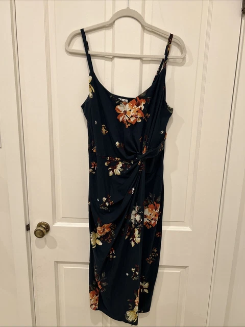 nine britton knit dress VIVIENNE Fitted Midi M Ribbed Twist Front Sleeveless $24.95 59
