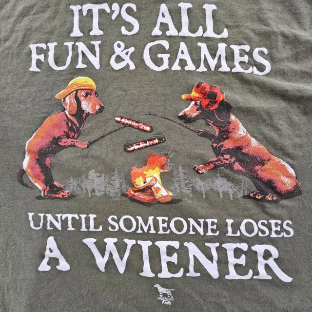 American Fido All Fun & Games BBQ Olive Short SLeeve Cotton T-Shirt Men's L