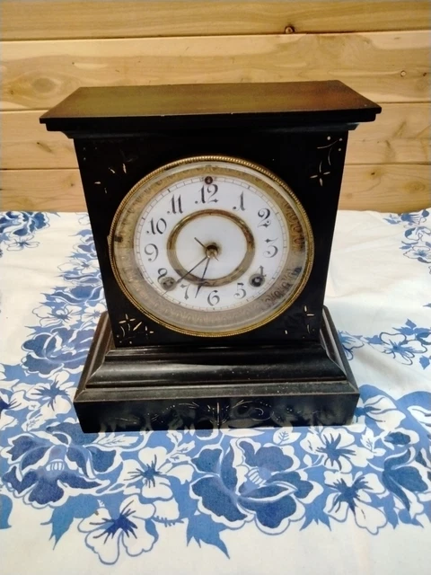 Antique ANSONIA Cast Iron Black Mantel Clock