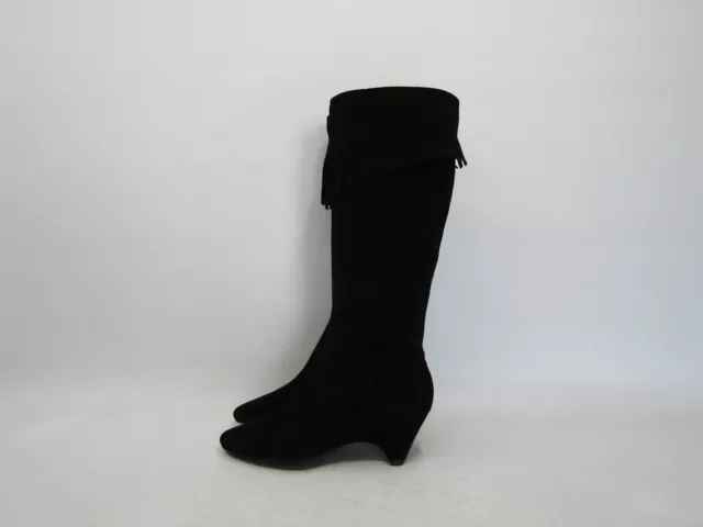 ANNE KLEIN Womens Size 6 M Black Suede Zip Fringe Knee High Fashion Boots