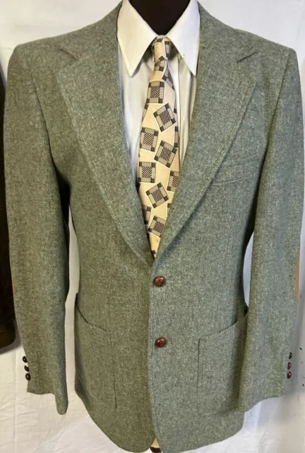 Vtg 1970’s Men’s Blazer Sport Coat Green Wool Jacket 40 L Mod Disco Craig Scott