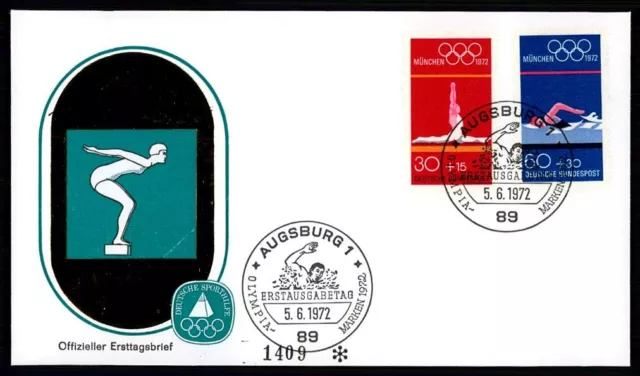 BRD FDC 1970 OLYMPIADE MÜNCHEN RINGEN SCHWIMMEN AUGSBURG OLYMPICS hy69