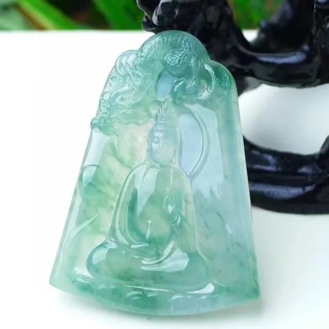 Translucent  Icy Green Jadeite Jade Pendant 100% Natural Kwanyin & Dragon YX1101