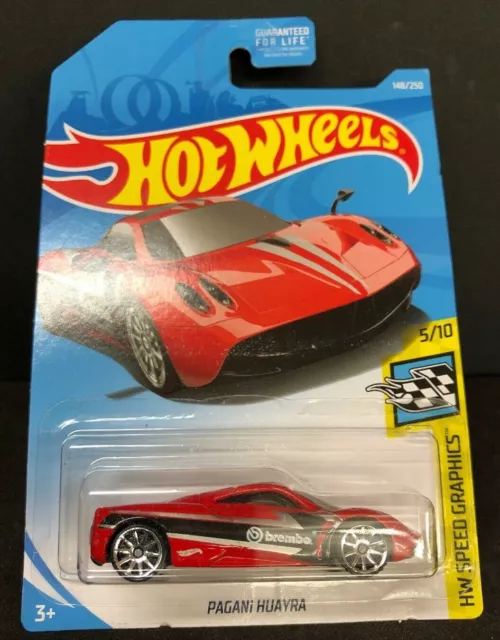 Hot Weels PAGANI HUAYRA 2007 Rojo 148/250 HW VELOCIDAD Graphi 5/10 Fundido a presión 1:64 NUEVO