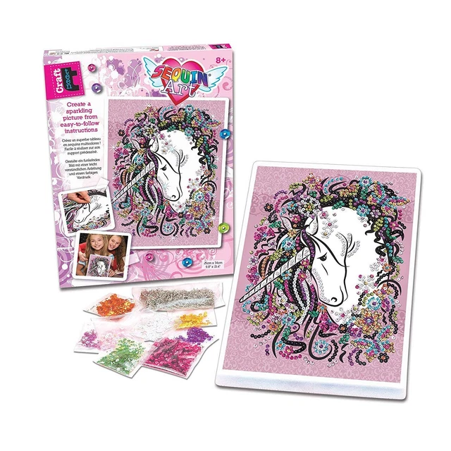 Einhorn Paillettenbild Sequin Art Teen Craft 28x37cm - Blumen Steckbild Unicorn