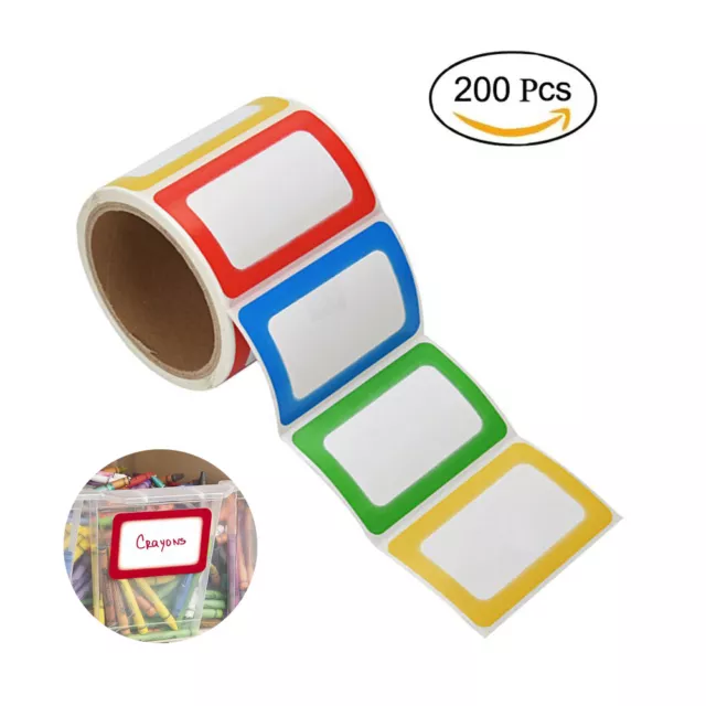 1 Roll Plain Name Tag Labels 200 Stickers Colorful School Office Camp Party