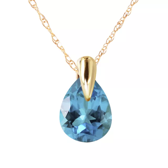 14K. SOLID GOLD NECKLACE WITH NATURAL BLUE TOPAZ (Yellow Gold)