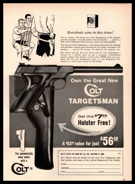 1959 Colt Arms Targetsman .22 Target Pistol Free Holster Offer Vintage Print Ad