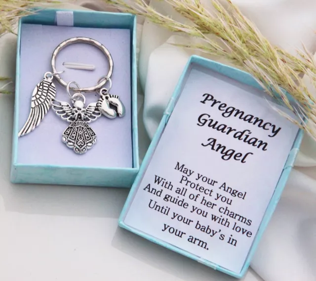 Mum-to-be pregnancy guardian angel wing keyring Baby shower gift Box