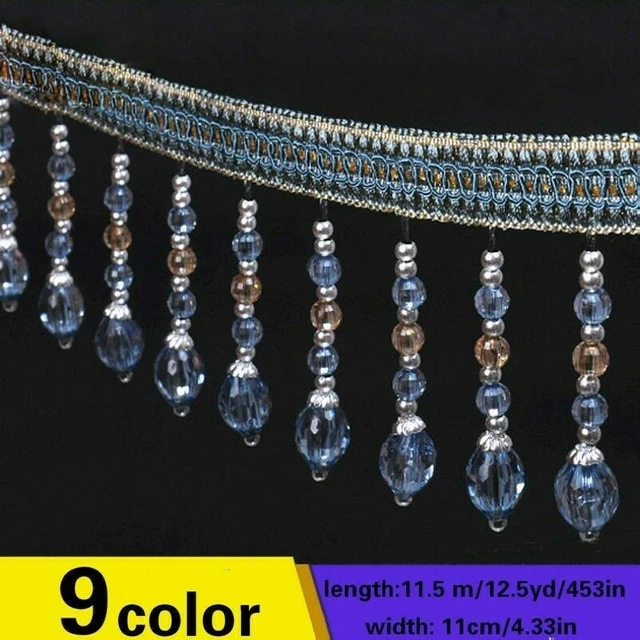 12.5 Yard Curtain Tassel Sewing Crystal Beaded Fringe Trim Upholstery Fabric DIY