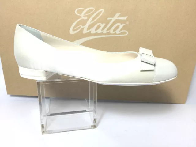 Scarpa Sposa Elata Ballerina Raso In Seta E Pelle Colore Bianco Tacco Cm:1 Italy