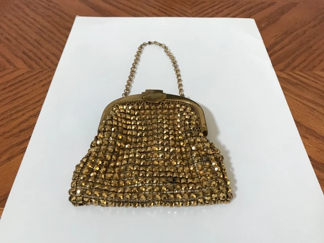 Antique Art Nouveau Whiting & Davis Gold Mesh Purse with Chain