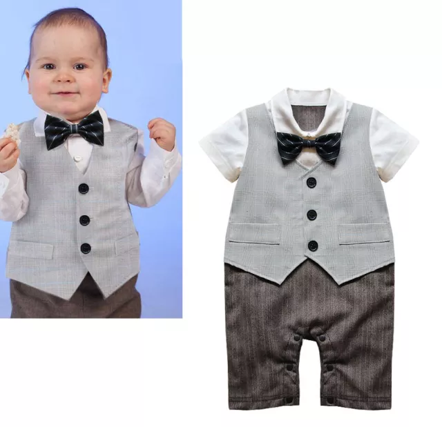 Baby Boy All-in-One Bodysuit Outfit Christening Wedding Birthday Party   6-24m