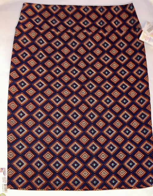 LuLaRoe Cassie Pencil Skirt Brown Orange Purple Argyle Diamond Size Large NWT