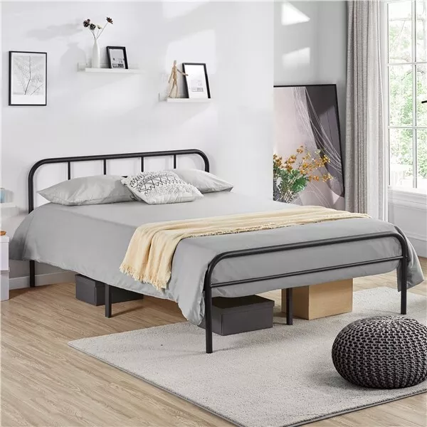 Platform Bed Frame 3ft/4ft6/5ft Iron Single/Double/King Strong Metal-Framed Bed