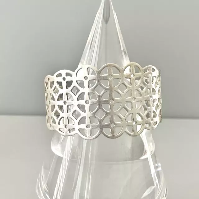 LIA SOPHIA Bracelet CROCHET Brushed Silver Tone Boho Cuff Bangle 6.25 Inch